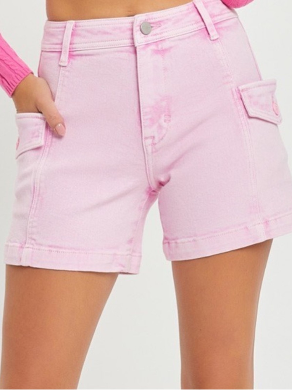 Women's Pink Cargo Denim Shorts